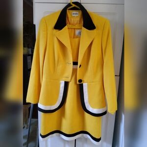 Classy Neiman Marcus Yellow/Black/white Dress With Matching Blazer